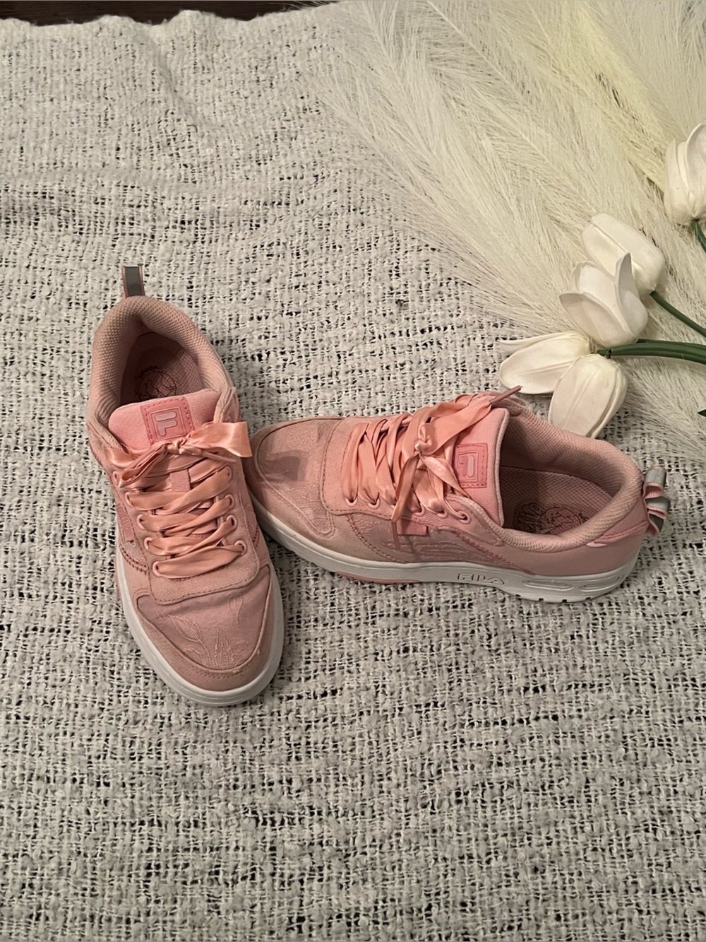 Fila Women's Pink Satin-Lace Sneakers limited edition fila valentine day